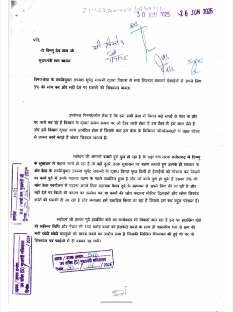 क्रेडा चेयरमैन पर लगा 3% कमीशन मांगने का आरोप, वेंडरों ने सीएम से की शिकायत
