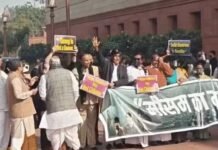 संसद में विरोध प्रदर्शन, दिल्ली की हवा में घातक प्रदूषण पर चिंता