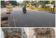 सीएसईबी चौक पर अधूरा सिग्नल शेड बना खतरा, खुले गड्ढों और सरियों से हादसे की आशंका