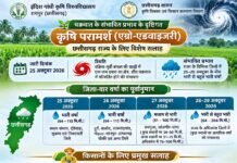 चक्रवात के प्रभाव से छत्तीसगढ़ में बढ़ेगी वर्षा की गतिविधियां, किसानों के लिए मौसम आधारित सलाह जारी